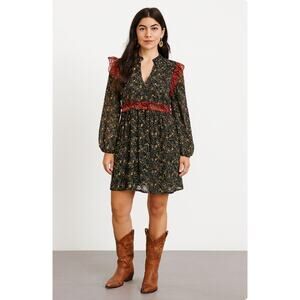 Forever 21 Black Mini Floral Ruffle Feminine Lined Dress 0X (14)